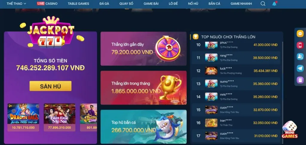 Trò chơi jackpot lũy tiến với số tiền thưởng khổng lồ